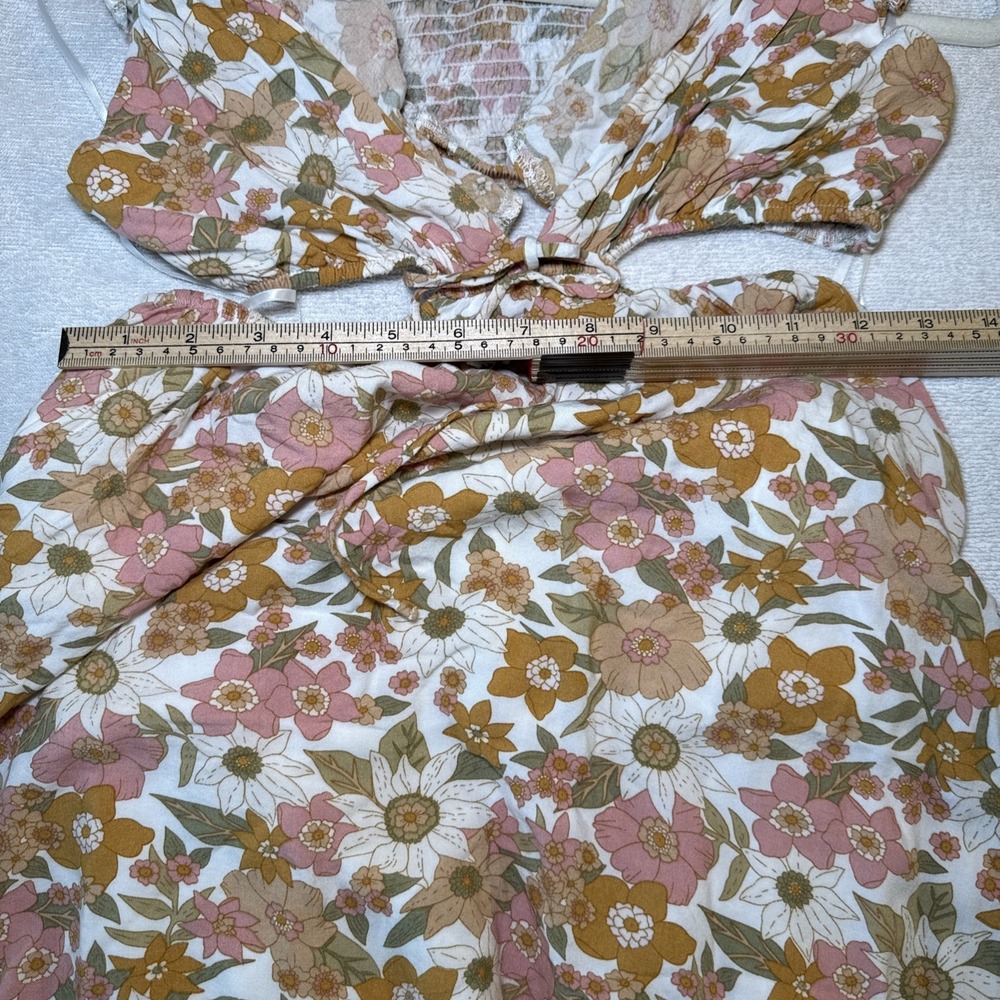 Princess Polly Floral Cutout Mini Dress US 6 Smocked Puff Sleeve Boho 70s Y2K - Picture 5 of 8
